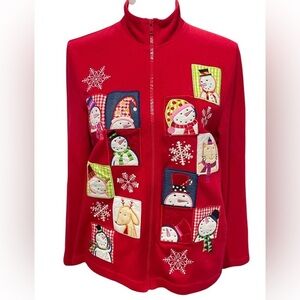 Onque Casuals Vibrant Red Christmas Sweater Cardigan Jacket M